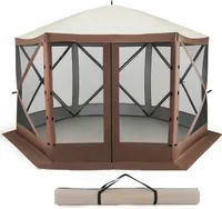 COSTWAY Pop-up Pavillon, 350 x 350 cm Partyzelt mit Tragetasche & Netzwänden, Faltpavillon faltbar, Gartenpavillon zum Campen im Garten