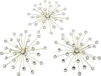 3x 3D Wanddeko Kristall-Blüte Metall & Glassteine gold