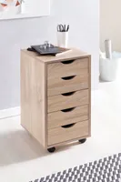 WOHNLING Kontener mobilny 33 x 64 x 38 cm drewno MDF 5 szuflad sonoma, Nowoczesny kontener z szufladami na kółkach, Kontener biurowy stojący