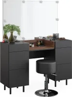 Vicco Schminktisch Anika, 120 cm mit LED Beleuchtung und Hocker, Anthrazit/Nussbaum