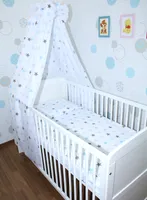 4 teiliges Baby Bettset Bettwäsche mit Himmel Vollstoff - Bettausstattung - ON-14. Star Blau