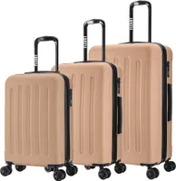 Flexot® F-3045 | 3er Kofferset | mit V-Erweiterung | Cappuccino - Koffer Set | Größen M Handgepäck | L & XL Trolley | Hartschalenkoffer | elastisch & robust | 360° Rollen | Reisegepäck | Reisekoffer | Koffer | Suitcase | Luggage