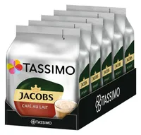 Tassimo Jacobs Café au Lait 5er Pack, Kaffee, Kaffeekapsel, Milchkaffee aus gemahlenem Röstkaffee, 80 T-Discs / Portionen