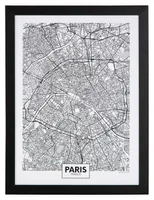 Wandbild - Schwarz - Weiß - 30 x 40 cm - Stadtkarte von Paris