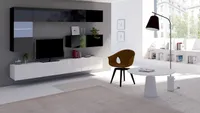 Obývací stěna s LED bílým osvětlením CHEMUNG 4 - lesklá bílá / lesklá černá