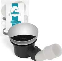 Calmwaters® Ablaufgarnitur für flache Duschwannen, 90 mm, Duschtassen-Ablaufgarnitur mit Abdeckung und Siphon, Duschablauf für bodengleiche Brausewannen, Kunststoff, Chrom, Weiß, 31PM3303