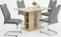 5 tlg. Essgruppe Alina - Säulentisch Sanremo Hell  120-160x80cm - Schwingstuhl Grau