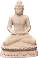Schöner Buddha aus Sandsteinguss perfekt für den Garten die Terrasse oder den Vorgarten ist Frostfest Witterungsbeständig und Neu 21cm H, YIA-02