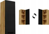SKXMobel Moderner vertikaler Badmöbel in Golden Craft Oak + Schwarz, Hängeschrank mit 1 Tür, Badezimmerschrank aus Naturholz 35x32x100 cm