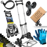 MASKO® Stufen-Sackkarre Treppenkarre Klappbar 80 kg Tragkraft 3x3 Treppensteiger inkl. Rädern + Expanderseil + Handschuhe - höhenverstellbarer Griff - Aluminium Handkarre für Transportkarre