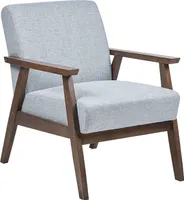 BELIANI Křeslo Světle šedá polyesterová tkanina Čalouněné Retro design Dřevěný rám Područky Obývací pokoj