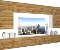 BELINI Wohnwand Vollausstattung Wohnzimmer-Set Moderne Schrankwand mit LED-Beleuchtung Weiß Glänzend Anbauwand TV-Schrank Wotan-Eiche Matt
