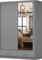Schwebetürenschrank Kleiderschrank  Sxchrank Schlafzimmer 150 cm matt Grau/Grau mit Spiegel Florence