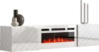 MIRJAN24 TV-Lowboard Luxe mit Kamin, zwei Drehtüren, Realistische LED-Flamme, Gehärtetes Glas, 180x33x39 cm (Farbe: Weiß / Weiß Hochglanz)