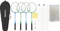 Outtec® Badminton Set - 4x Schläger, 2x Federball, 1x Netz mit Pfosten, 1x Abdeckung - Spiel für Kinder & Erwachsene - für Outdoor, Garten, Strand