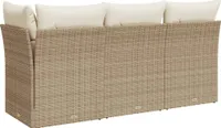vidaXL Gartensofa mit Kissen 3-Sitzer Beige Poly Rattan