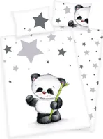 Herding Bavlněné povlečení 100x135 Panda hvězdy bílá šedá do dětské postýlky 2023