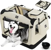 Leopet® Hundebox - Faltbar, S/M/L/XL/XXL/XXXL, Stoff, mit Napf - Transportbox, Transporttasche, Tragetasche, Hunde, Katzen, Haustier, XXL, Beige