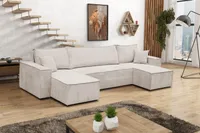 VENASI HUGO U-FORM Ecksofa mit Schlaffunktion und Bettkasten Sofa Eckcouch U Form Schlafsofa BEIGE