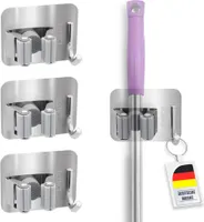 ECENCE Besenhalterung Wand selbstklebend - 4 Stück Besenhalter, Gerätehalter aus Edelstahl ohne B