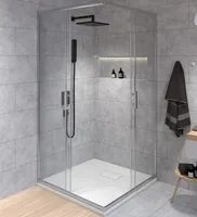 SET Duschkabine + Duschwanne 80x80 193 cm - Quadratisch Transparent Gehärtet Nano Glas 6 mm Weiß Steinoptik SMC inkl. Siphon | BADLAND HELA VIDAR