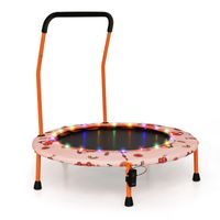 COSTWAY Ø92 cm Kindertrampolin, Mini Trampolin mit LED-Beleuchtung & abnehmbarer Griff Orange