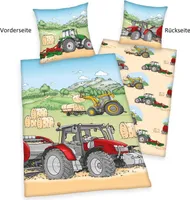 Pościel Herding Young Collection TRAKTOR z dwustronnym motywem, 100% bawełna, 135x200 cm+80x80 cm