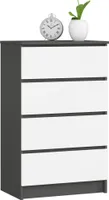 Kommode AKORD K60 Graphitgrau 60 cm 4 Schubladen Front Weiß B60 x H99 x T40 cm