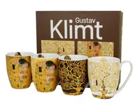 DUO ART GALLERY zestaw 4 klasycznych kubków 360 ml GUSTAV KLIMT Nowa porcelana Bone China