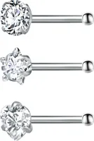 3 Stück Nasenstecker Stern Herz Edelstahl Kubikzircon Nasenringe für Party-Weiß 2