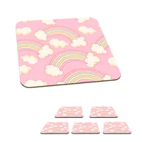 MuchoWow® Sklenený podtácek Štvorcová sada 6 kusov Dúha - oblaky - vzory 10x10x0.3cm Podložky pod poháre - podložky pod nápoje - ochrana stolovej