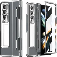 Galaxy Z Fold4 Pouzdro, Ochrana Displeje a Objektivu, Průhledné Galvanizované Pouzdro se Stojánkem pro Samsung Galaxy Z Fold 4 5G Stříbro