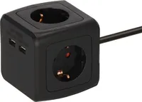 Brennenstuhl Steckdosenwürfel 4-fach mit 2x USB (Mehrfachsteckdose mit erhöhtem Berührungsschutz und 1,4m Kabel) schwarz