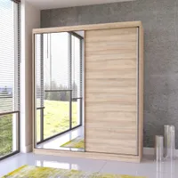 Schwebetürenschrank Kleiderschrank Schrank 183 cm Sonoma /Sonoma mit Spiegel Bella 03