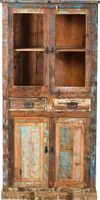 SIT Möbel Vitrine aus buntem Altholz | 2 Schubladen, 4 Türen | B 90 x T 40 x H 180 cm | 09108-98 | Serie RIVERBOAT