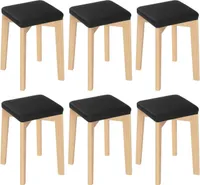 WOLTU 6er Set Esszimmerstühle, Massivholz, stapelbar, mit gepolstertem Polyurethanbezogenem Sitz, Schwarz