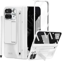Pouzdro pro Google Pixel 9 Pro Fold galvanizované pouzdro se S Pen a držákem na pero, ochranná fólie na displej, ochrana pantu a stojánkem Bílý