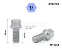 Kolový šroub M14x1,5x27 koule R14, klíč 17, LS17D27R14, výška 48 mm