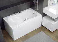 ECOLAM Badewanne Sitzbadewanne Rechteck Acryl Aria Rehab mit Sitz weiß 120x70 cm + Schürze 2 x Handgriff Ablaufgarnitur Ab- und Überlauf Automatik Füße Silikon Komplett-Set