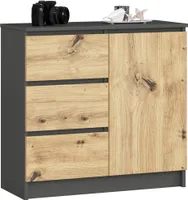 Komoda AKORD JERRY Grafit Szary 80 cm 1 drzwi 3 szuflady kolor Dąb Artisan mat 2 półki 80x35x77 cm