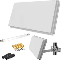 SAT Flachantenne Single H30D1+ mit Fensterhalterung + 1 Fensterdurchführung + 4 F-Stecker + 2 Wetterschutztüllen (Full HD 4K UHD Sat Anlage für 1 Teilnehmer) netshop 25 Set