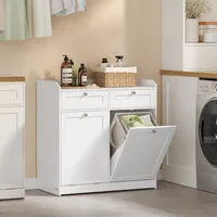 VASAGLE Badschrank mit Wäschekörbe, Wäscheschrank, Badezimmerschrank mit 2 Schubladen und 2 Wäscheboxen, herausnehmbare Innentaschen mit Griffen