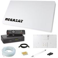 Megasat Flachantenne PROFI Line H30 D1 Single inkl. Fensterhalterung + HD Sat Receiver + 10m Kabel + 1x Fensterdurchführung. Neueste Generation mit besten Empfangswerten für HD und SD TV (einfache und stabile Montage)