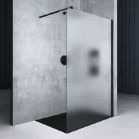 Mai & Mai Walk-In Duschwand Duschabtrennung 8mm ESG-Sicherheitsglas vollflächig Satiniert mit Nanobeschichtung 120x200cm Rechteckiger Stabilisator Bremen01VS Schwarz