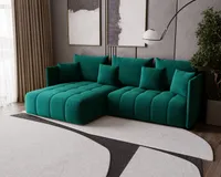 FURMEB24 - DON 245 x 180 cm Pohovka s funkcí spaní a dvěma zásuvkami na lůžko - Rohová pohovka s polštáři, látka Monoliht - zelená