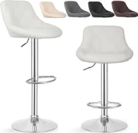 MIADOMODO® Barhocker - 2er, Höhenverstellbar, Rückenlehne, Fußstütze, 360 Grad, Stahl - Barstuhl, Tresenhocker, Küchenstühle, ohne Armlehne, Weiß