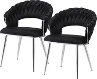 QIYANO Stuhl 2er-Set Schwarz/Silber, Flechtdesign, Esszimmer, Wohnzimmer, Küche