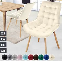 MIADOMODO® Esszimmerstühle - Creme, 2er Set, Sitzfläche aus Samt, Gepolstert, Gesteppt, Beine aus Buchenholz, mit Rückenlehne - Polsterstuhl