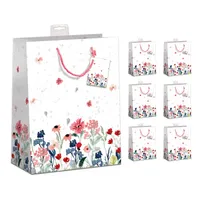 PremiumLine Geschenktaschen 6 Stück edle Geschenktüten Papier Tragetasche DIN A4 Geschenkbeutel mit farbiger Kordel und Namenskarte Skorpion Papeterie (Motiv: Blumen, Größe: Large 26x32x12cm)