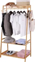 WISFOR Garderobenständer Bambus Kleiderständer, 3 Ablagen 10 Haken, 80x43x165cm